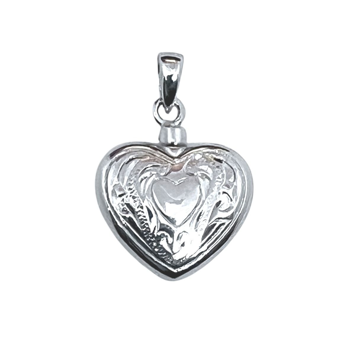 Sterling Silver Hand Carved Hawaiian Heart Shape Cremation Ash Holder 