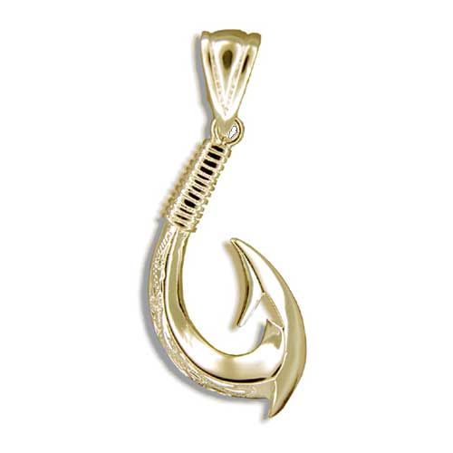 14kt Yellow Gold Hawaiian Fish Hook with Two Barbs Pendant by