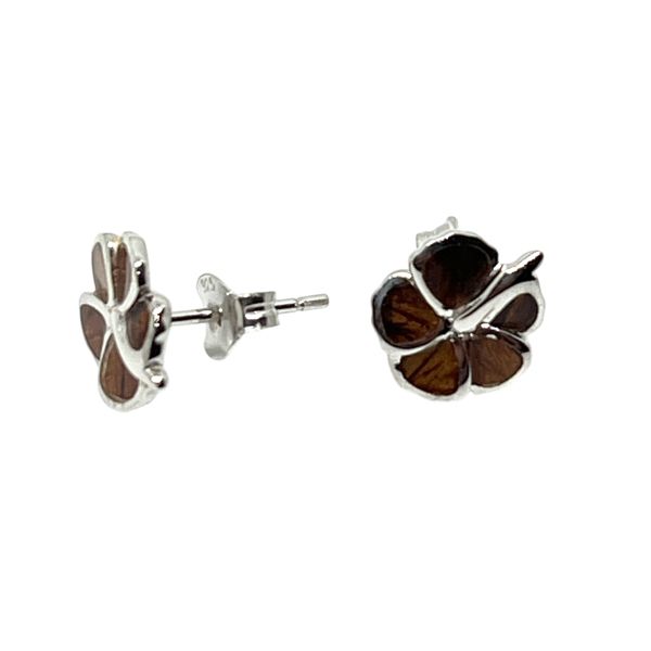 Sterling Silver Hawaiian Koa Wood Hibiscus Posted Earrings