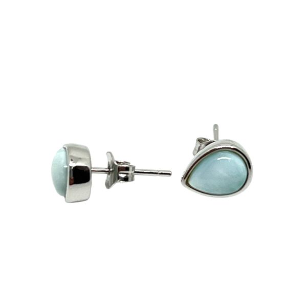 Sterling Silver Pear Shape Light Blue color Larimar Pierced Earrings