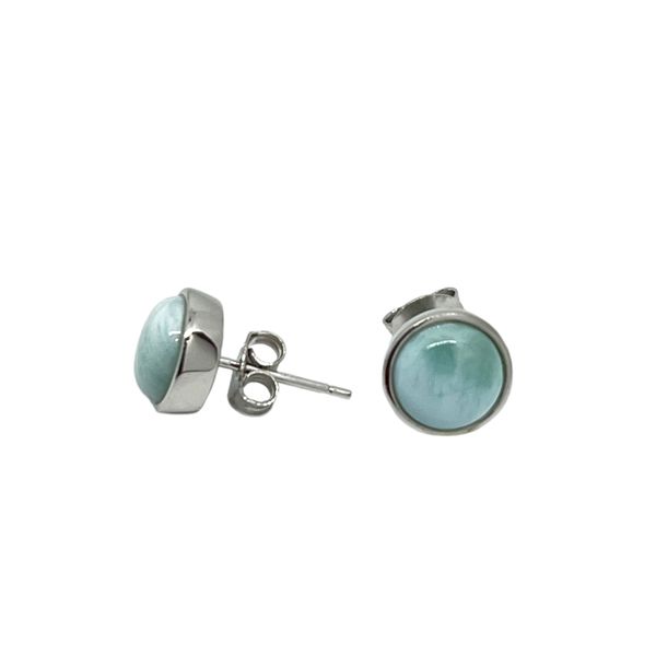 Sterling Silver 8mm Round Light Blue Larimar Pierced Earrings