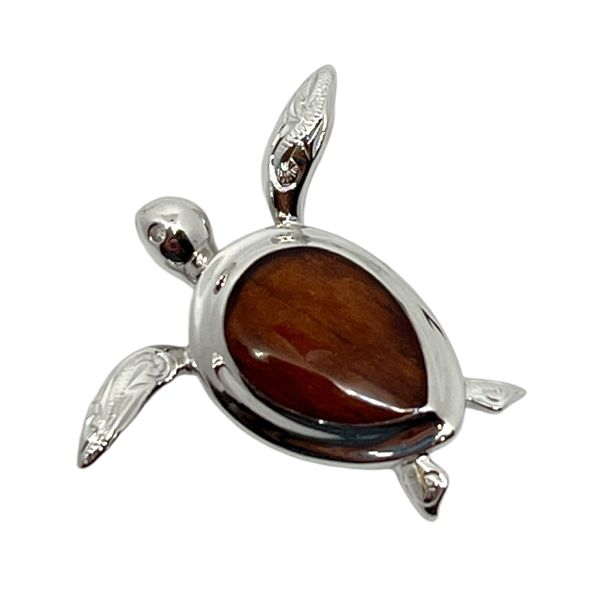 Sterling Silver Hawaiian Koa Wood Honu Sea Turtle Floating Pendant