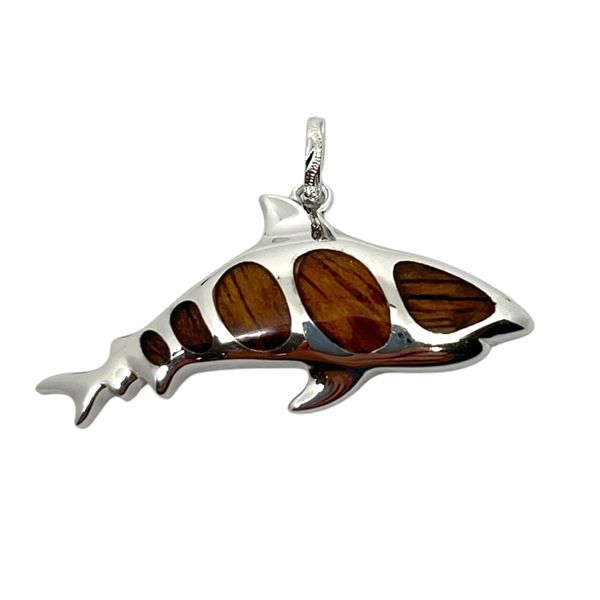 Sterling Silver Hawaiian Koa Wood Shark Pendant