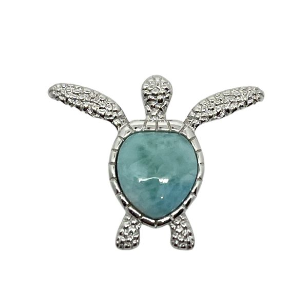 Sterling Silver Light Blue Larimar Honu Pendant